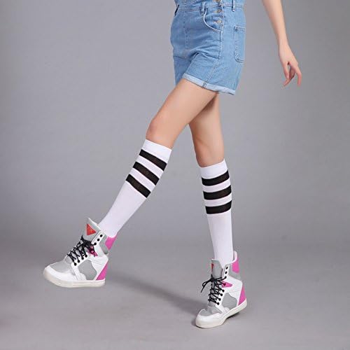 Silkly School Gilrs' Spring Cotton Striped Soft Casual Sports Knee High Socks Whiteblack