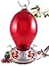 Hummingbird Feeder by Grateful Gnome - Large Hand Blown Stained Glass Feeder for Garden, Patio, Outdoors, Window with Accessories S-Hook, Ant Moat, Brush - 20 fl oz, Red Egg Design