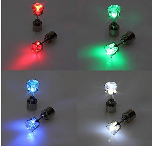 One Pair Light up Led Stainless Steel Earrings Studs Glow Earrings Dance Party Accessories for Xmas New Year Men Women Sale (Green)