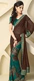 Indian Ethnic Wrap Dress Brown Faux Georgette Saree Sari with Unstitched Blouse