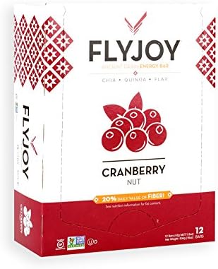 FLYJOY Ancient Grain Energy Bars | Quinoa + Oats + Flax + Chia (12 Bars) (Cranberry Nut)