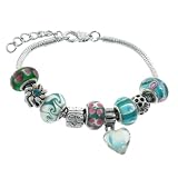 Turquoise Colored Murano Style Glass Beads and Charms Bracelet, 7.5