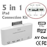 5 in 1 Camera Connection Kit, AV to TV Audio/Video Adapter, MicroSD/SD/SDHC Card & USB Reader, Sync & charge Mini USB slot For Apple iPad, iPad 2