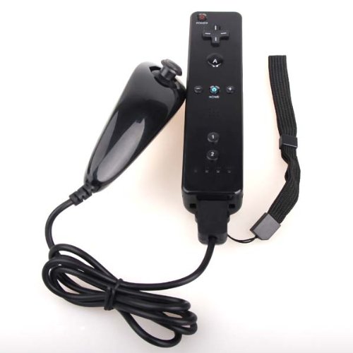 Black Remote & Nunchuck Controller + Wrist Strap + Silicone Case for Nintendo Wii