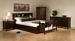 Espresso Platform Bed with Drawers and Bookcase Headboard (Queen Size)
