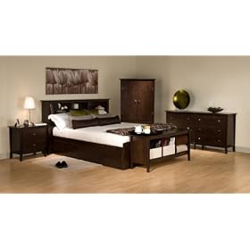 Espresso Platform Bed with Drawers and Bookcase Headboard (Queen Size)