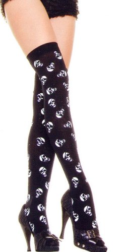 Opaque Thigh High W/ Skull Prints All Over by Leg Avenue