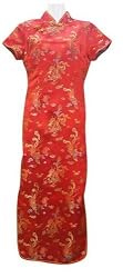 Dragons and Phoenix Chinese Silk Long Dress Red XL