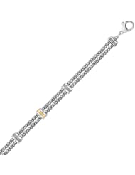 18K Yellow Gold and Sterling Silver Dual Popcorn Bracelet with Diamond Stations