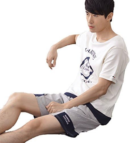 Mingxin Couple's Men's Pure Cotton Summer Sleepwear Pajamas Set Shirt Shorts