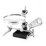 uxcell はんだこてホルダー拡大鏡　金属素材　ブラック　シルバートーン　6.7 X 6.3 X 13cm