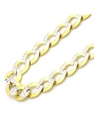14K Gold 7mm Italian White Pave Curb Chain Necklaces ( Available Length 22", 24", 26")