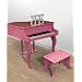 Pink Childs Wood Toy Grand Piano with Bench Kids Piano 30 Key