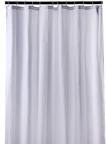 Pinzz Luxury Waterproof Fabric Polyester Shower Curtain Liners for Bathroom Washable Mildew Resistant Elegant White Damask Stripe Extra Long Standard Size Heavy Weighted Hem with Curtain Rings