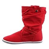 Damen Schuhe, STIEFELETTEN, STIEFEL MIT RIEMCHEN, MC-3666, Textil, Rot, Gr 37