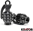 Krator&reg; Pair of Black Motorcycle Tire Wheel Valve Stem Caps Grenade Fits Metric Cruisers, Sport Bikes, Choppers, Harley Davidsons, Suzuki, Honda, Kawasaki, Yamaha