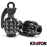 Krator&reg; Pair of Black Motorcycle Tire Wheel Valve Stem Caps Grenade Fits Metric Cruisers, Sport Bikes, Choppers, Harley Davidsons, Suzuki, Honda, Kawasaki, Yamaha