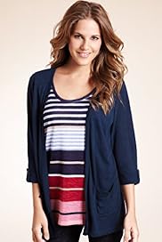 Scoop Neck Varied Striped Mock Layer Cardigan