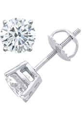 PARIKHS Round Diamond stud Popular Quality in Screw Back White / Yellow Gold, 0.04 ct - 2.00 ct - I2 clarity, (IGI Certified from 0.70 ct & above)