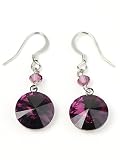 Purple Swarovski Crystal Disc Dangle Earrings Fashion Jewelry