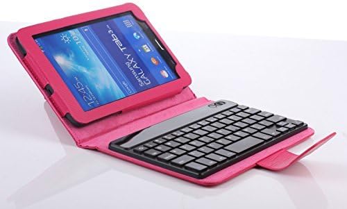 LEASUN Wireless Bluetooth Keyboard Cover Case for Samsung Galaxy Tab 3 Lite T110 / T111 7.0 Inch Android Tablet - PINK