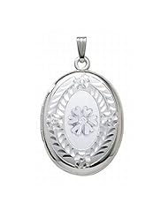 Sterling Silver Cremation and Hair Locket w/ Diamond Center 3/4 inch x 1 inch in Sterling Silver