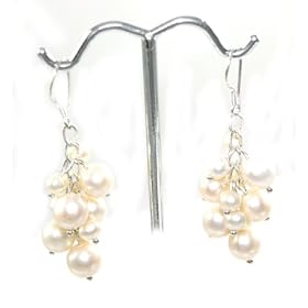 Beautiful Genuine Cream Fresh Water Pearl Cluster Dangle Earrings on 925 Sterling Silver Hooks...