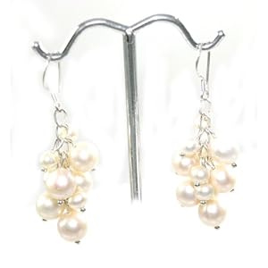 Beautiful Genuine Cream Fresh Water Pearl Cluster Dangle Earrings on 925 Sterling Silver Hooks...