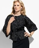 AK Anne Klein Belted Cropped Tweed Jacket