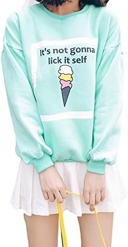 Toonies Women's Cute Ice Cream Cartoon Printed Hedging Plus Velvet Sweater (M, Green)