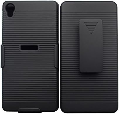 Saapni Premium Sony Xperia Z3 Holster Combo - Rubberized Ribbed Texture Shell And Holster With Fixed Ratching Belt Clip - Black
