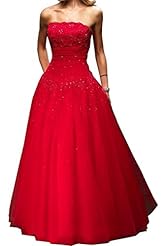 Strapless  Natural   Waistline Beaded Lace  Ball Gown Evening Dress 