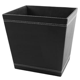 Black Faux Leather Waste Can for Office, Bedroom, Library or Bath