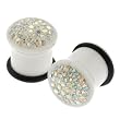 White Single Flared AB Clear Gem-Studded Plug with Clear Dome Coating and "O" Ring - 00G - Sold as a Pair