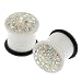 White Single Flared AB Clear Gem-Studded Plug with Clear Dome Coating and "O" Ring - 00G - Sold as a Pair
