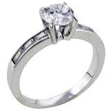 Round Cut Cz With 3 Baguettes Promise Wedding Engagement Solitaire Ring