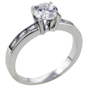Size 7 Round Cz 3 Baguettes Gift Fashion Jewelry Ring