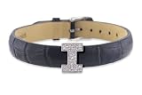 41 yKMSumZL. SL160  Diamond Clip On Initial letter I with Black Leather Bracelet