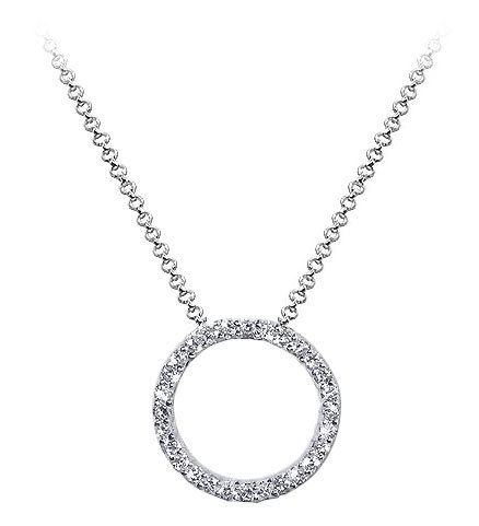 eternity necklace-.925 Sterling Silver Cubic Zirconia Eternity Pendant 1mm Rolo Chain Necklace 16