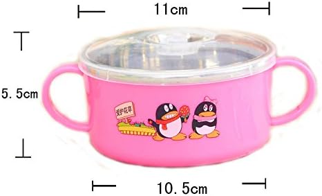Kids Stainless Steel Bowl with Lid Cover Anti Hot Belt Handle Home Essential Kitchen Supplies Penguin Pattern Blue / Pink / Green / Yellow