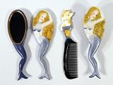 Handpainted Purple Mermaid Hair Brush Mirror Comb Set (set of 3)