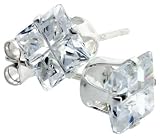 Sterling Silver 6 mm (1.25 Carat Size each) Square Invisible Cut Cubic Zirconia Stud Earrings