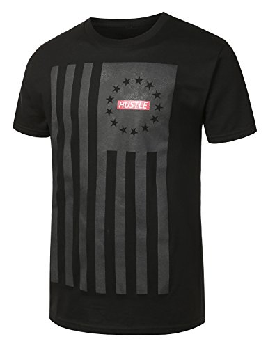 URBANCREWS Mens Hipster Hip Hop Hustle Avenue American Flag Crewneck T-shirt