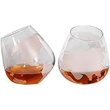 Etched Spinning/Rocking Globe Whiskey Glass - 8oz for Scotch, Rum, Bourbon, Tequila Rocks Glasses (Set of Two)