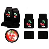 A Set of 4 Universal Fit Cherry Red Plush Carpet Floor Mats and 1 Comfort Grip Steering Wheel Cover and A Set of 2 Universal Fit Seat Covers