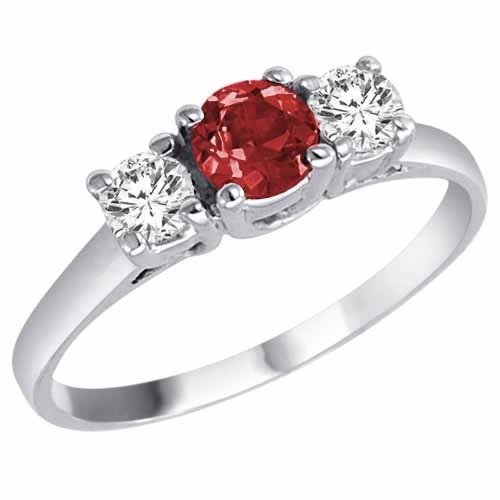 Platinum Round 3 Stone Garnet & Diamond Ring (1 ctw) Size 11 1/2