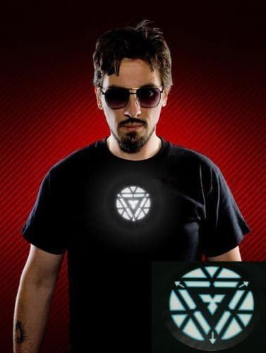 IRON MAN 3 Tony Stark Light Up LED Mark VI Arc Reactor Prop costume Men's T- Shirt(Automatic Light UP) -SIZE M