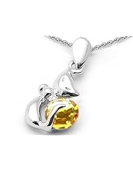 Original Star K (tm) Round 6mm Genuine Citrine Cat Pendant in 925 Sterling Silver