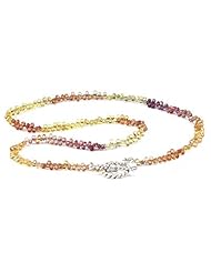 75.00 Cts of Multi Color Sapphire Bead Necklace in Shimmering Silver