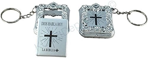 12 Pcs - Silver - Key Chain Spanish Dios Habla Hoy Religious Gift Baptism Favors Keychain